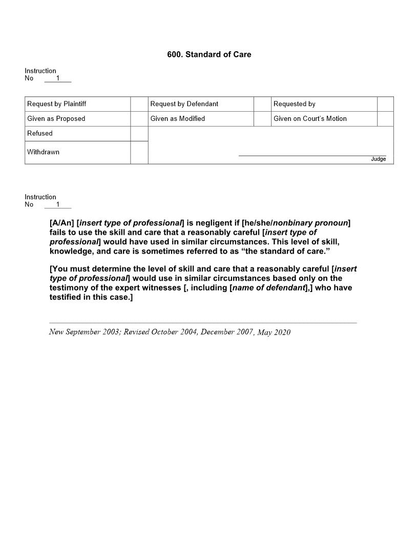 600. Standard Of Care | Pdf Docx | Jury Instructions