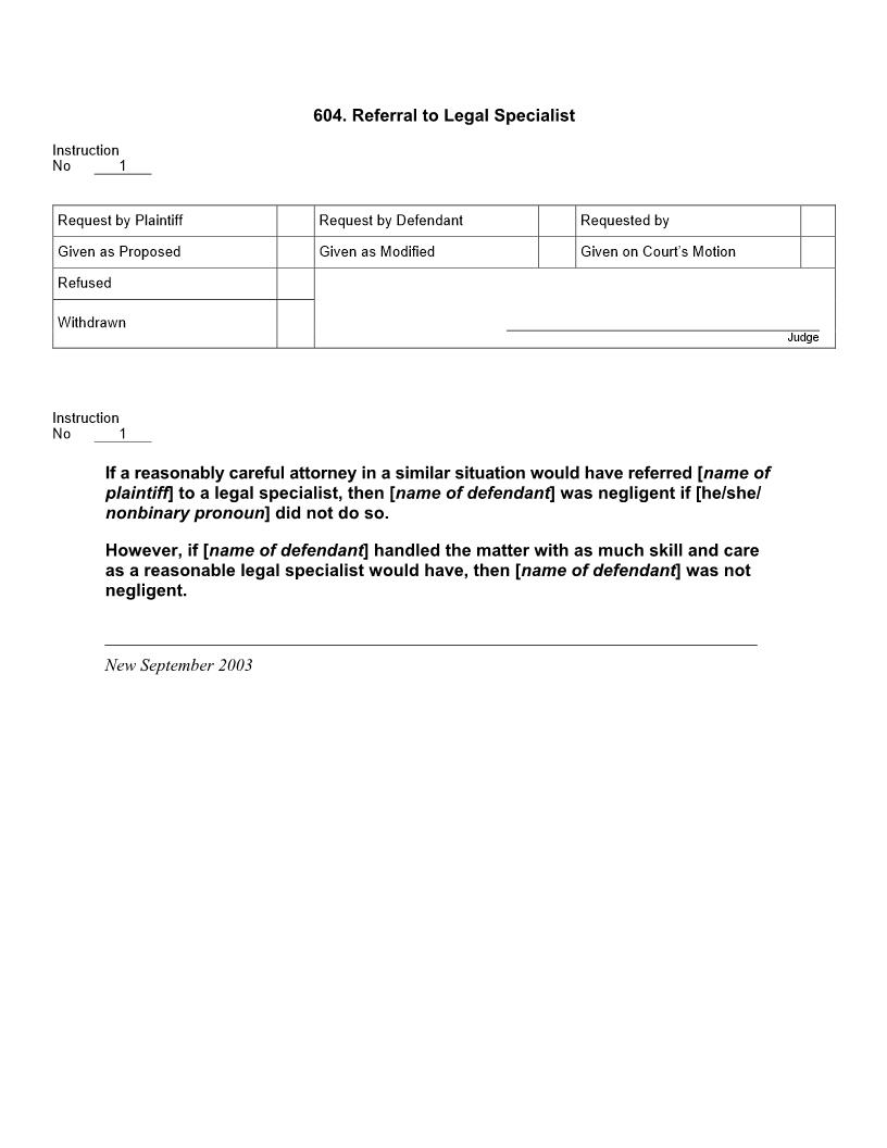 604. Referral to Legal Specialist | Pdf Docx | Jury Instructions