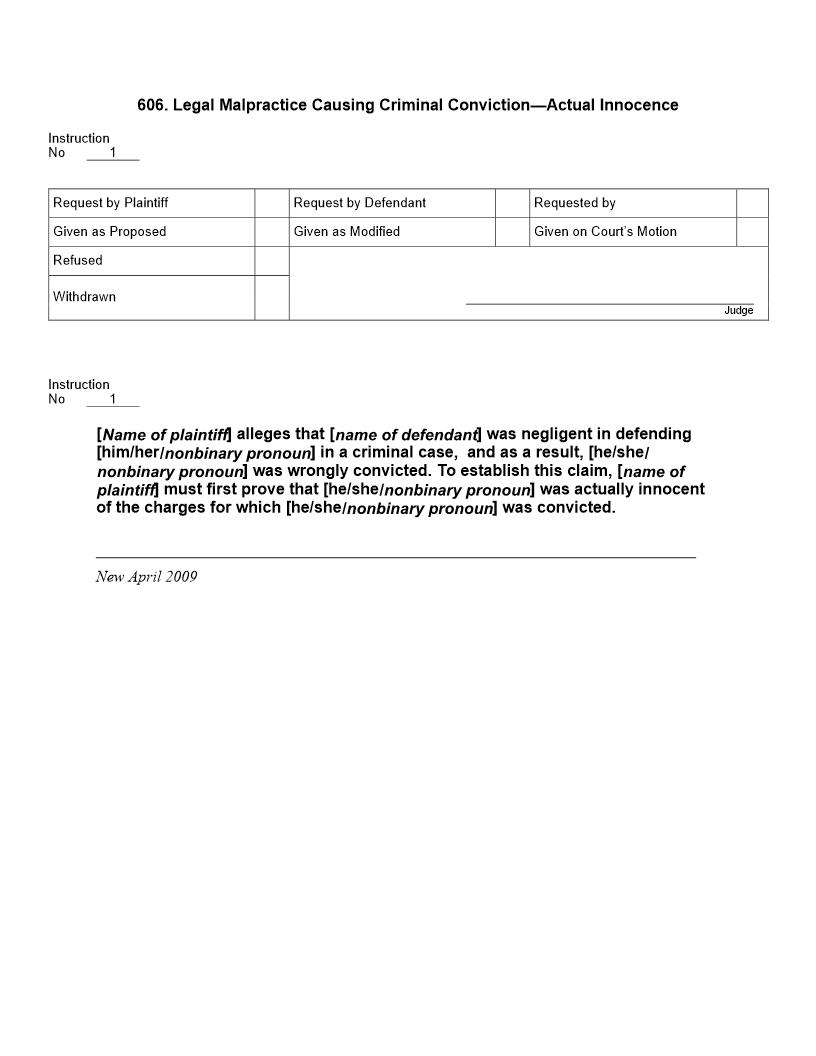 606. Legal Malpractice Causing Criminal Conviction Actual Innocence | Pdf Docx | Jury Instructions