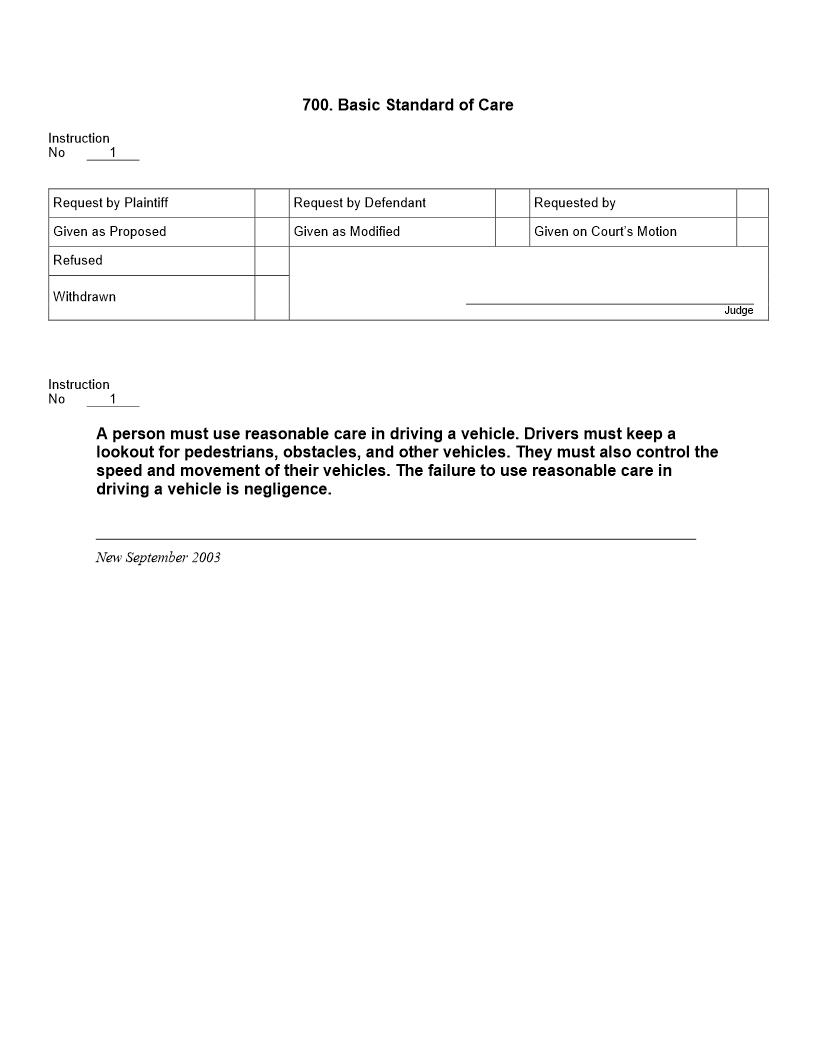 700. Basic Standard of Care | Pdf Docx | Jury Instructions