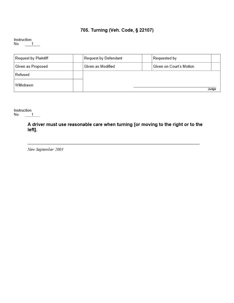 705. Turning (Veh. Code, § 22107) | Pdf Doc Docx | Jury Instructions