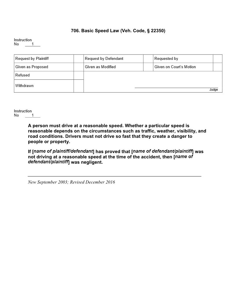 706. Basic Speed Law (Veh. Code, § 22350) | Pdf Doc Docx | Jury Instructions