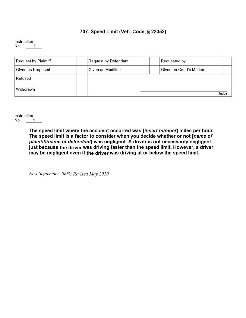 707. Speed Limit (Veh. Code, § 22352) | Pdf Doc Docx | Jury Instructions
