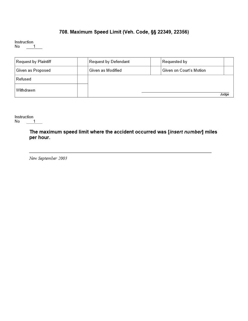 708. Maximum Speed Limit (Veh. Code, §§ 22349, 22356) | Pdf Doc Docx | Jury Instructions