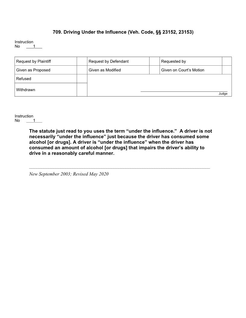 709. Driving Under the Influence (Veh. Code, §§ 23152, 23153) | Pdf Doc Docx | Jury Instructions