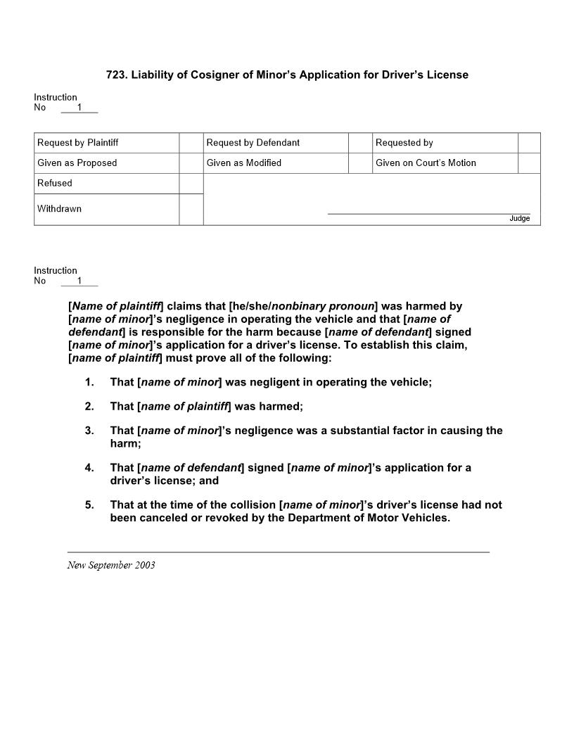 723. Liability of Cosigner of Minors Application for Drivers License | Pdf Docx | Jury Instructions
