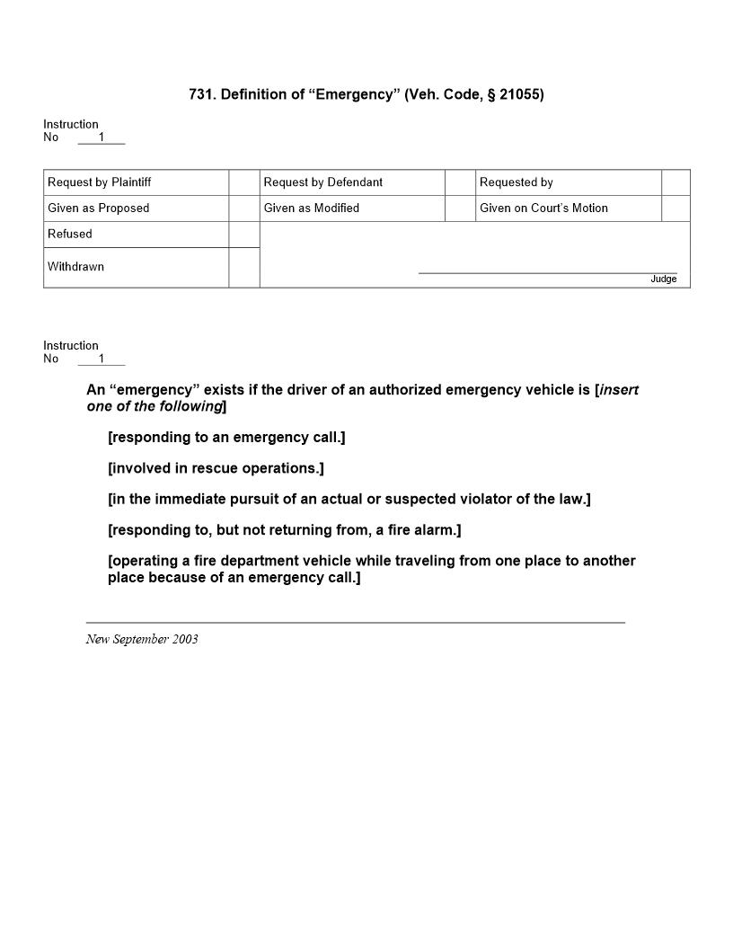 731. Definition of  Emergency  (Veh. Code, § 21055) | Pdf Doc Docx | Jury Instructions