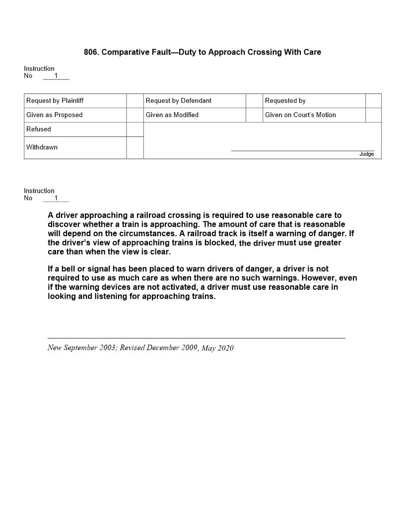 806. Comparative Fault Duty to Approach Crossing With Care | Pdf Docx | Jury Instructions