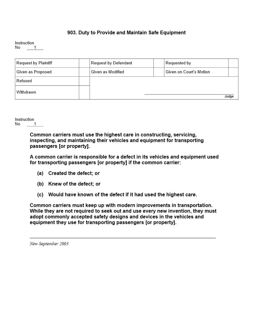 903. Duty to Provide and Maintain Safe Equipment | Pdf Docx | Jury Instructions