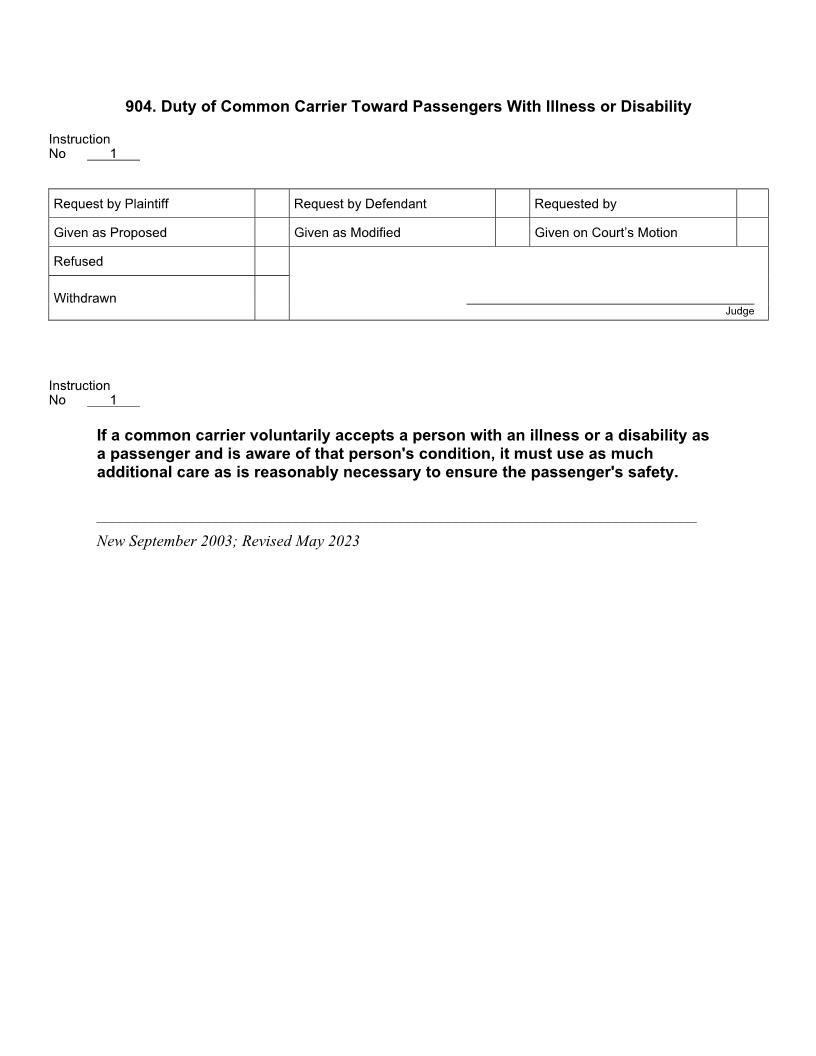 904. Duty Of Common Carrier Toward Passengers With Illness Or Disability | Pdf Docx | Jury Instructions