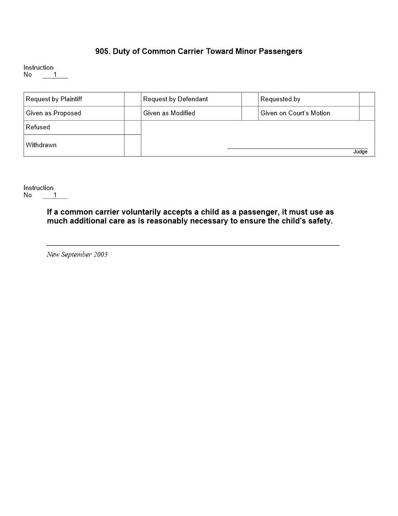 905. Duty of Common Carrier Toward Minor Passengers | Pdf Docx | Jury Instructions