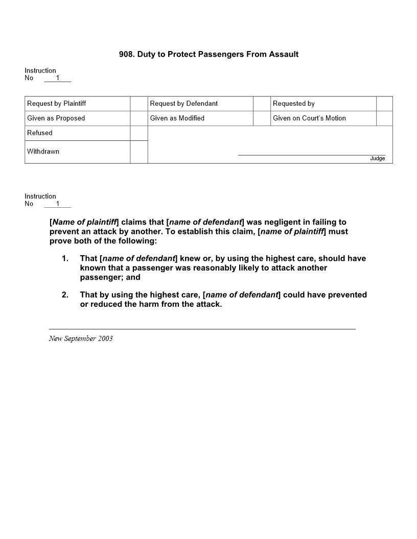908. Duty to Protect Passengers From Assault | Pdf Docx | Jury Instructions