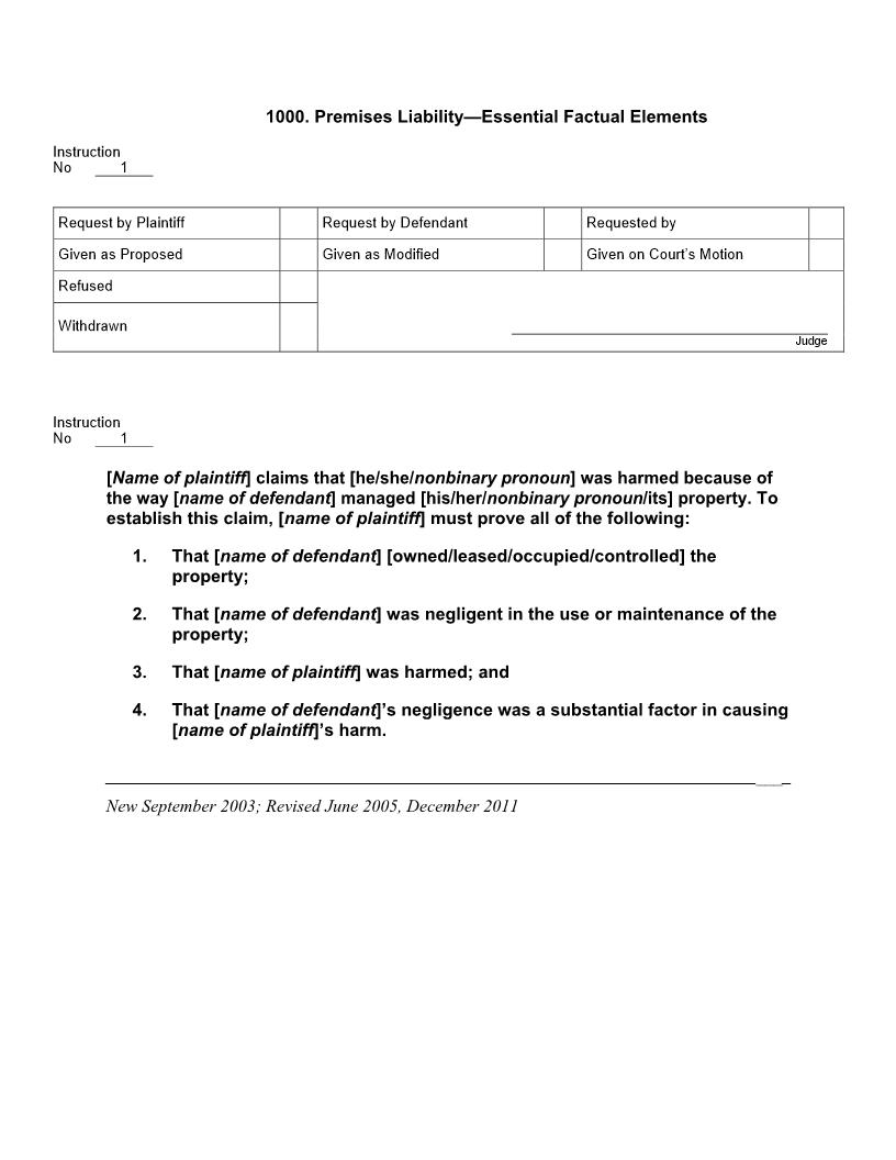1000. Premises Liability Essential Factual Elements | Pdf Docx | Jury Instructions