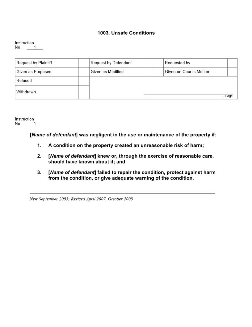 1003. Unsafe Conditions | Pdf Docx | Jury Instructions