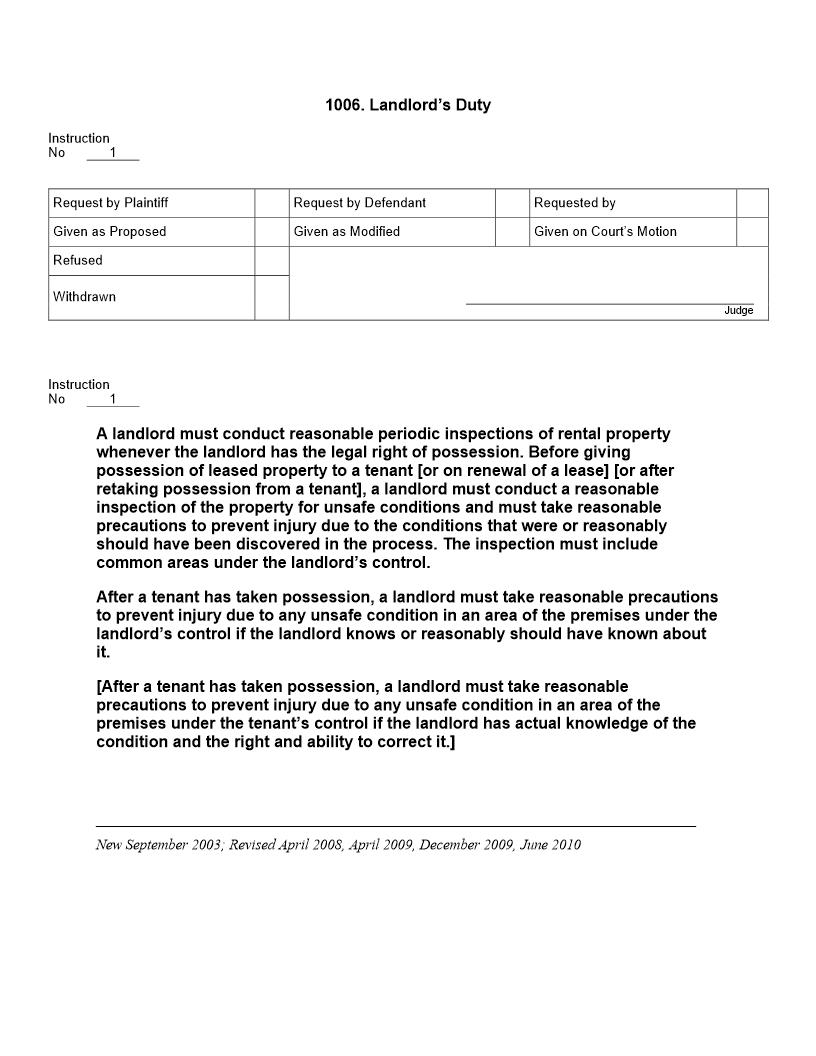 1006. Landlords Duty | Pdf Docx | Jury Instructions