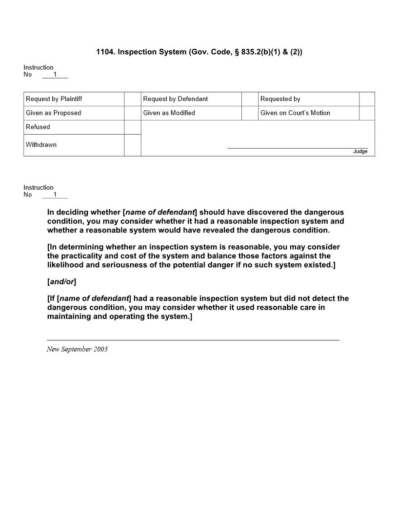 1104. Inspection System (Gov. Code, § 835.2(b)) | Pdf Docx | Jury Instructions