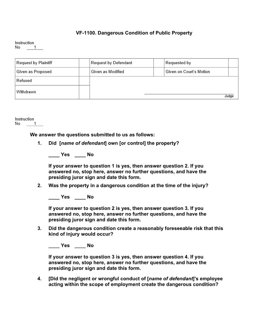 VF 1100. Dangerous Condition Of Public Property | Pdf Docx | Jury Instructions
