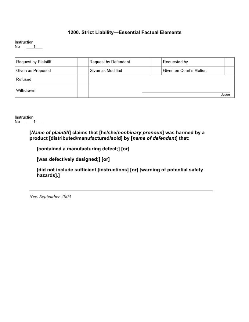 1200. Strict Liability Essential Factual Elements | Pdf Docx | Jury Instructions