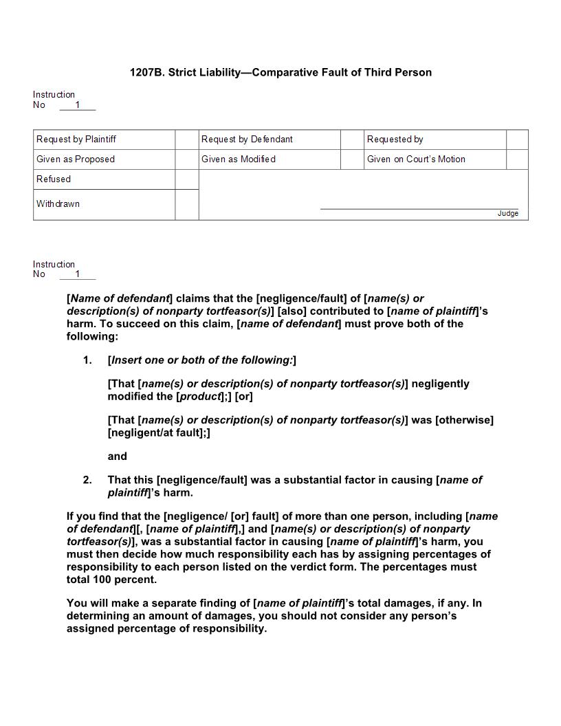 1207B. Strict Liability Comparative Fault of Third Person | Pdf Docx | Jury Instructions