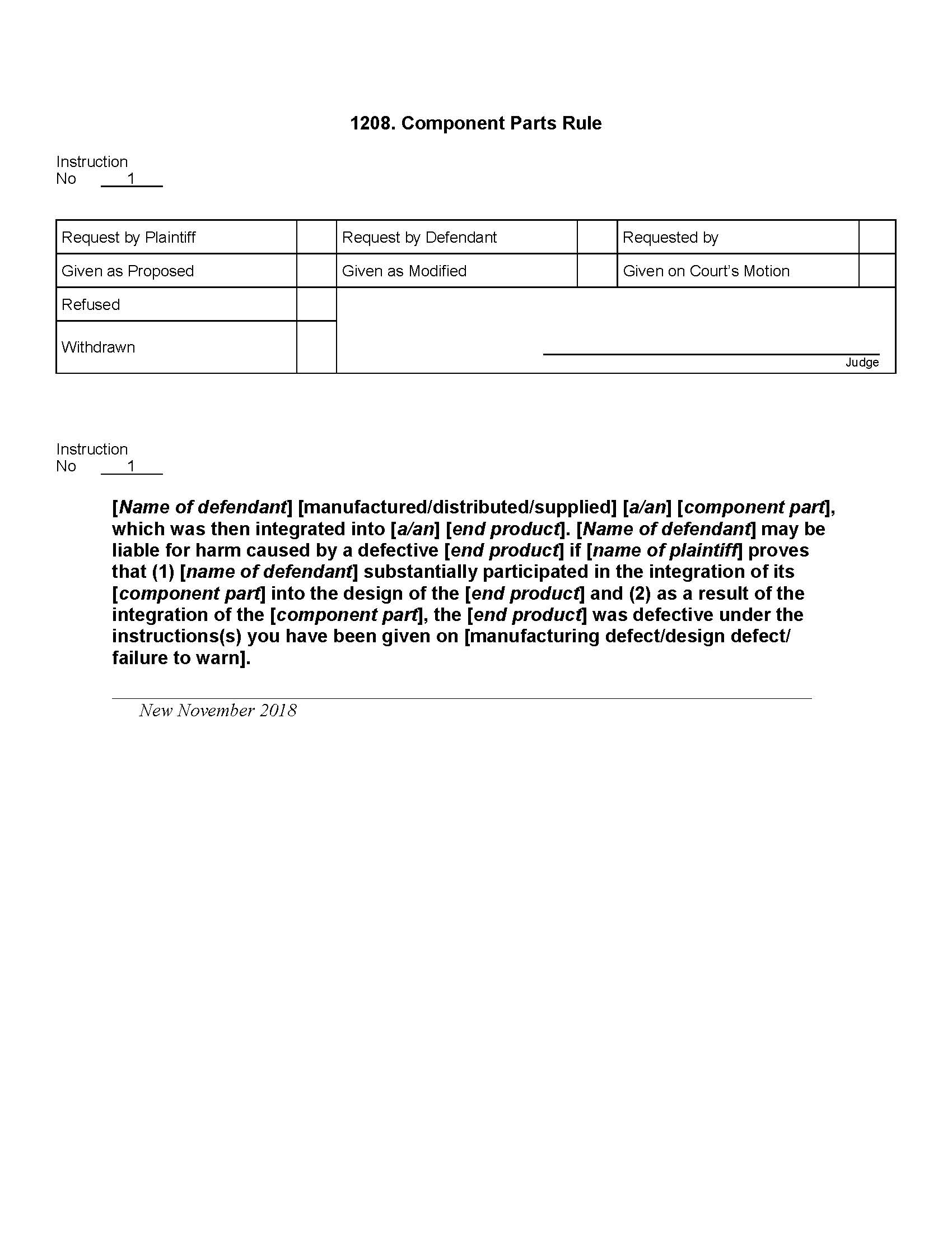 1208. Component Parts Rule | Pdf Docx | Jury Instructions