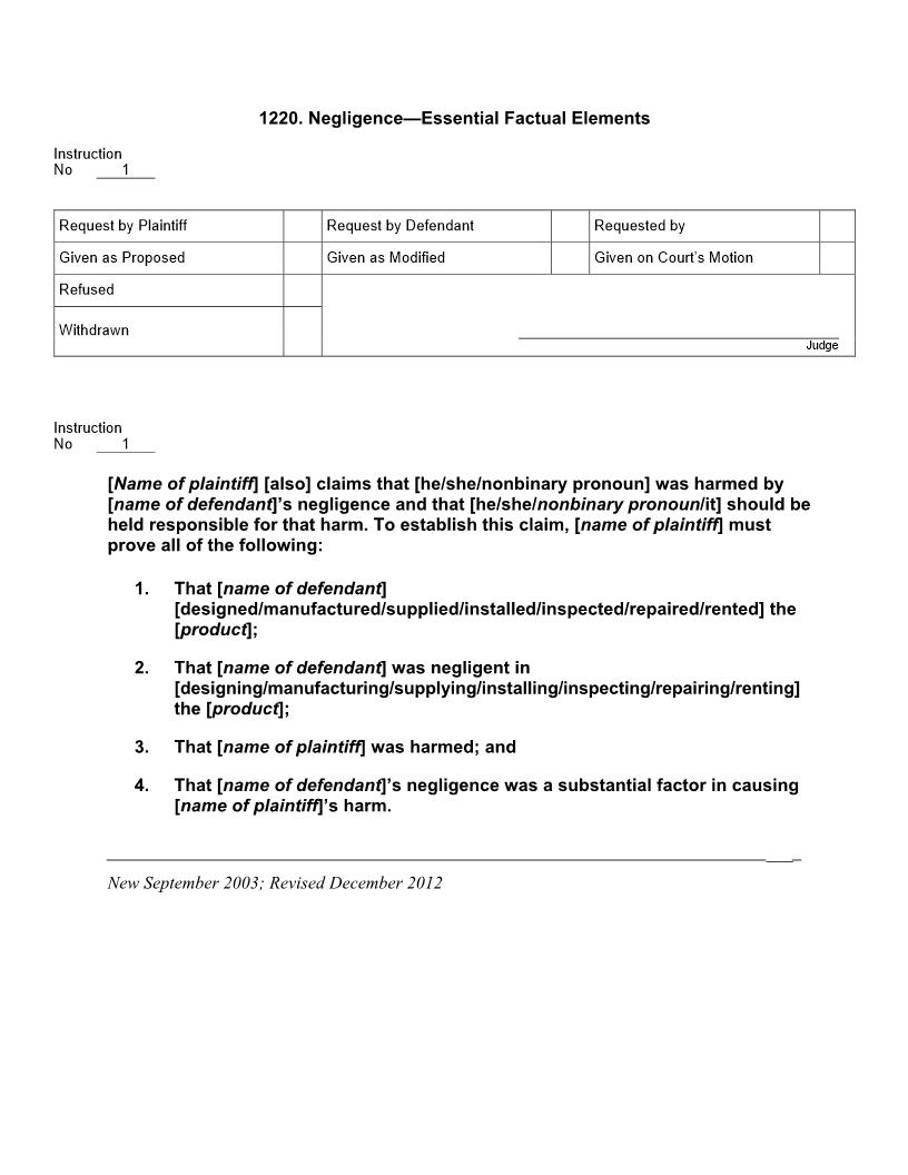 1220. Negligence Essential Factual Elements | Pdf Docx | Jury Instructions