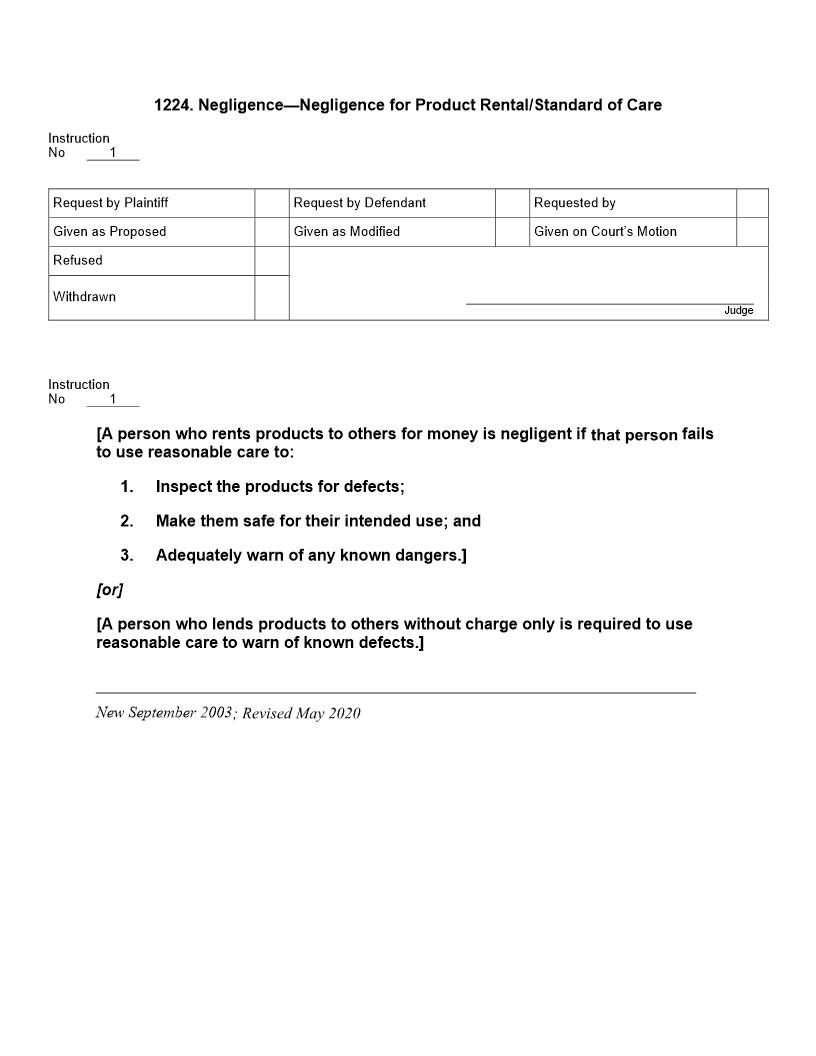 1224. Negligence Negligence for Product Rental or Standard of Care | Pdf Docx | Jury Instructions