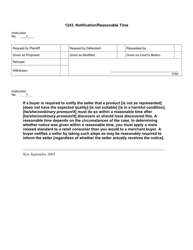 1243. Notification or Reasonable Time | Pdf Docx | Jury Instructions