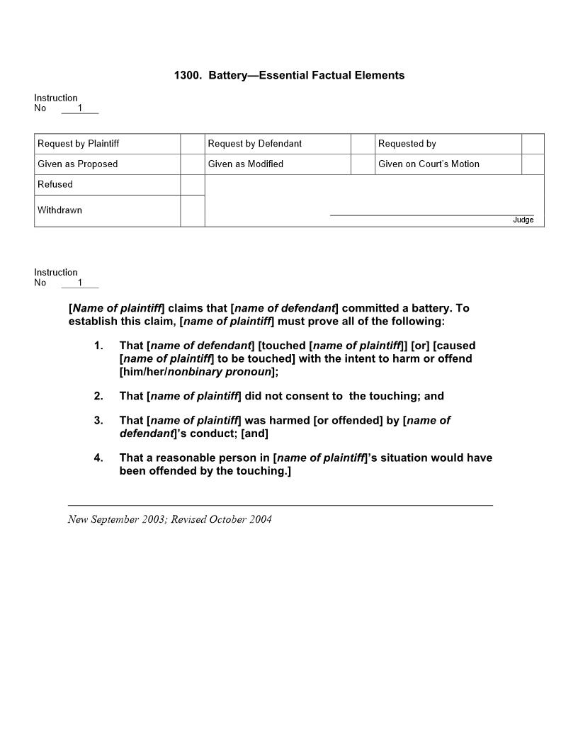 1300. Battery Essential Factual Elements | Pdf Docx | Jury Instructions