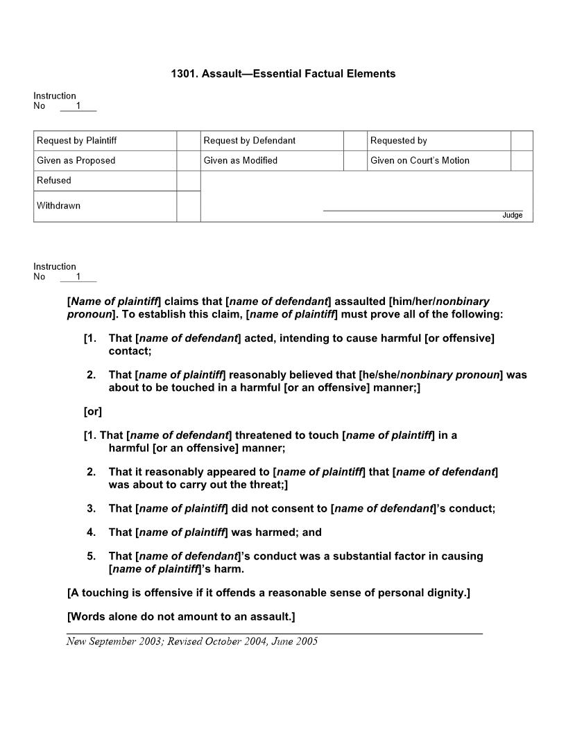 1301. Assault Essential Factual Elements | Pdf Docx | Jury Instructions
