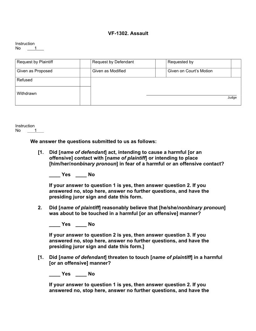 VF 1302. Assault | Pdf Docx | Jury Instructions