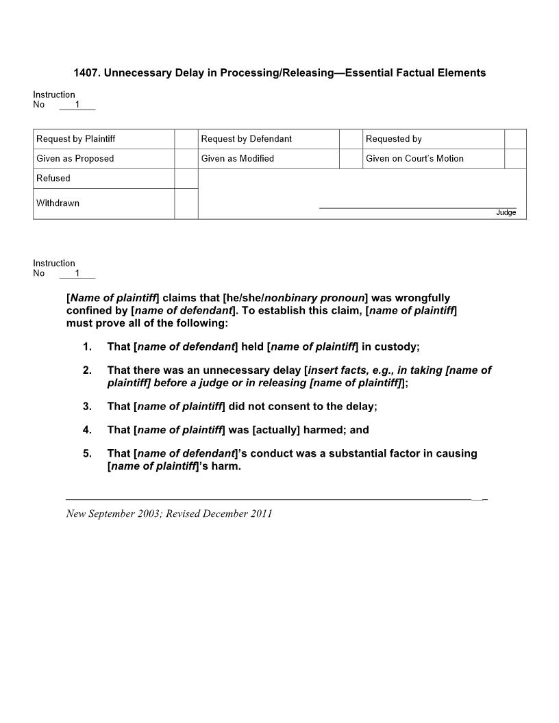 1407. Unnecessary Delay in Processing-Releasing Essential Factual Elements | Pdf Docx | Jury Instructions