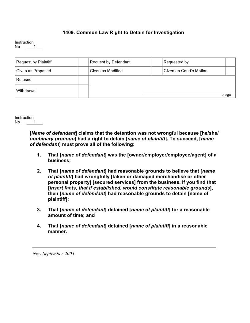 1409. Common Law Right to Detain for Investigation | Pdf Docx | Jury Instructions