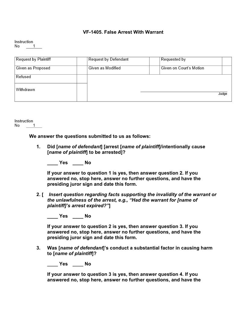 VF 1405. False Arrest With Warrant | Pdf Docx | Jury Instructions