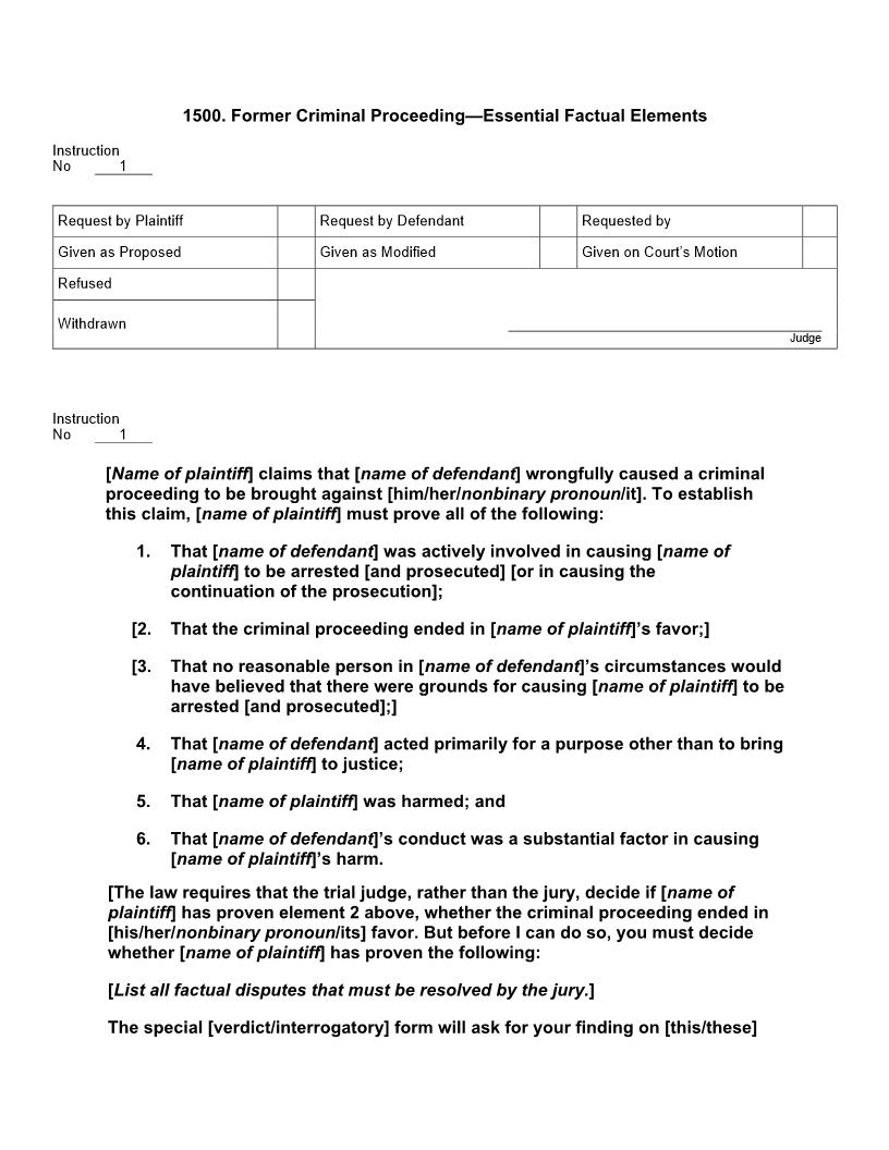 1500. Former Criminal Proceeding Essential Factual Elements | Pdf Docx | Jury Instructions