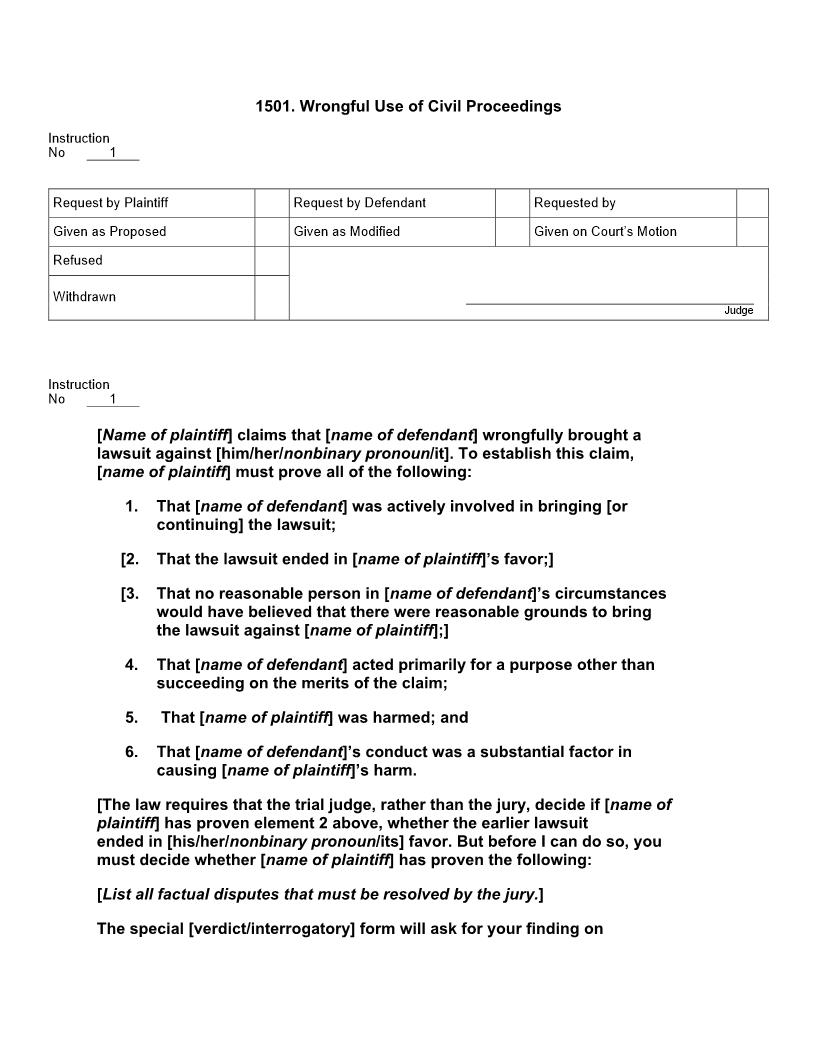 1501. Wrongful Use Of Civil Proceedings | Pdf Docx | Jury Instructions