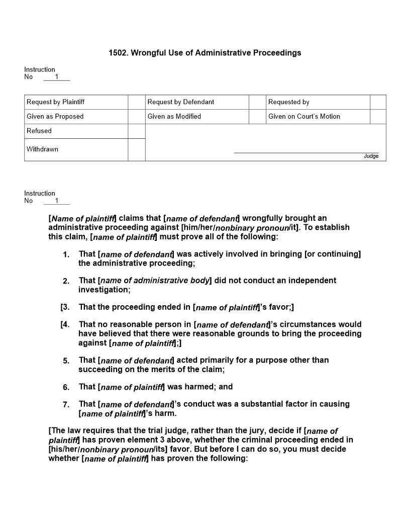 1502. Wrongful Use Of Administrative Proceedings | Pdf Docx | Jury Instructions