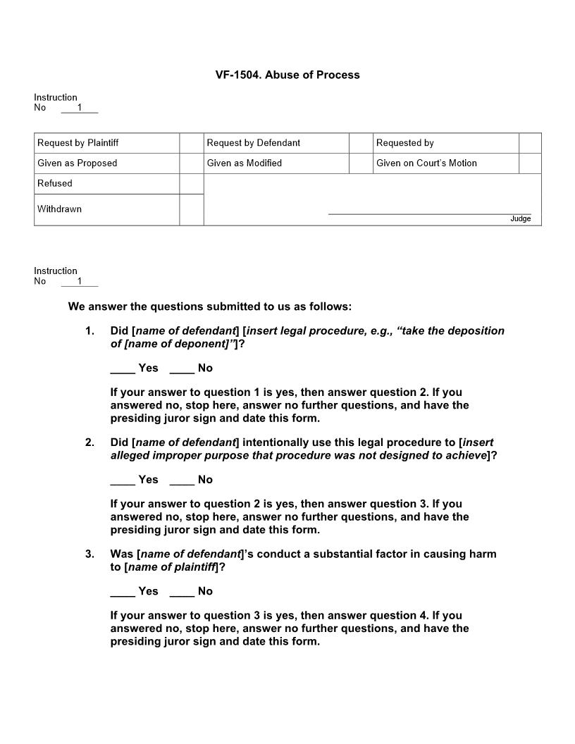 VF 1504. Abuse Of Process | Pdf Docx | Jury Instructions