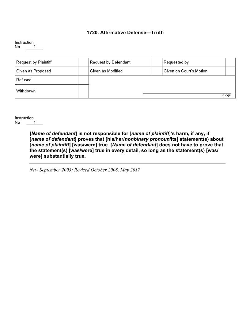 1720. Affirmative Defense Truth | Pdf Docx | Jury Instructions