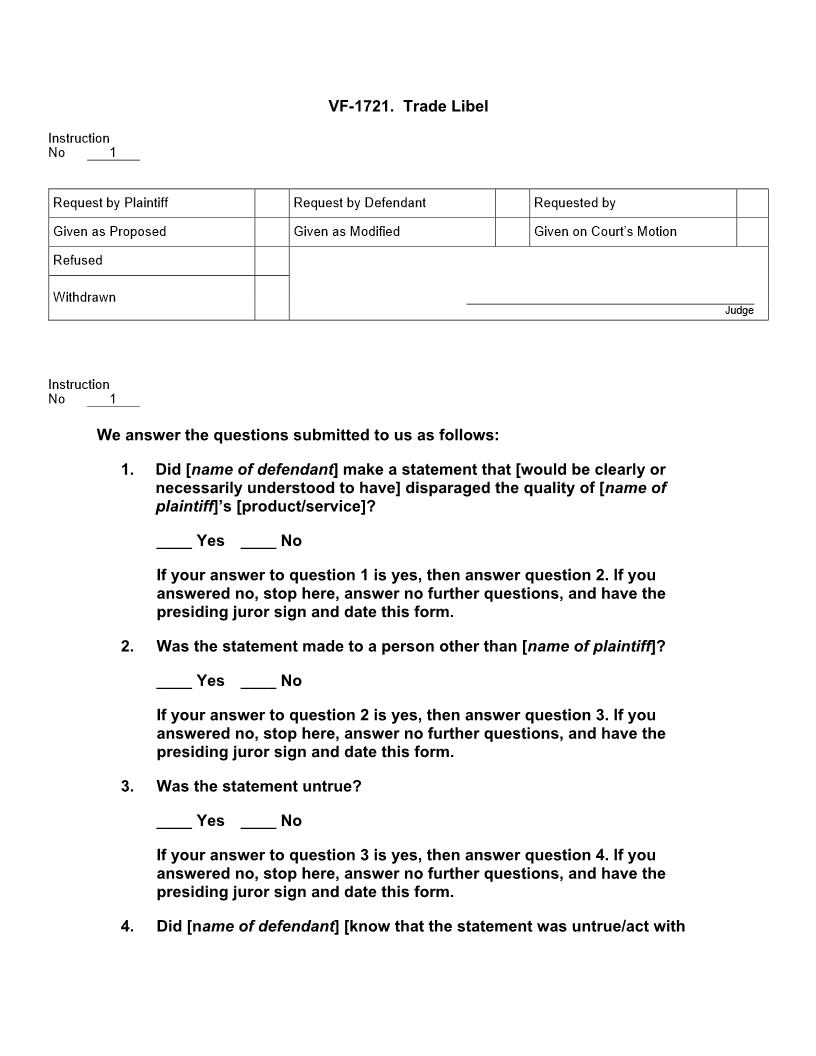 VF 1721. Trade Libel | Pdf Docx | Jury Instructions