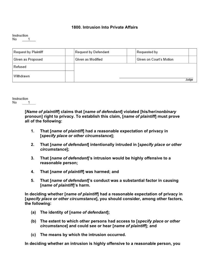 1800. Intrusion Into Private Affairs | Pdf Docx | Jury Instructions