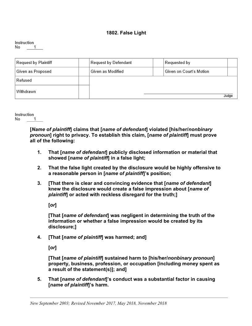 1802. False Light | Pdf Docx | Jury Instructions