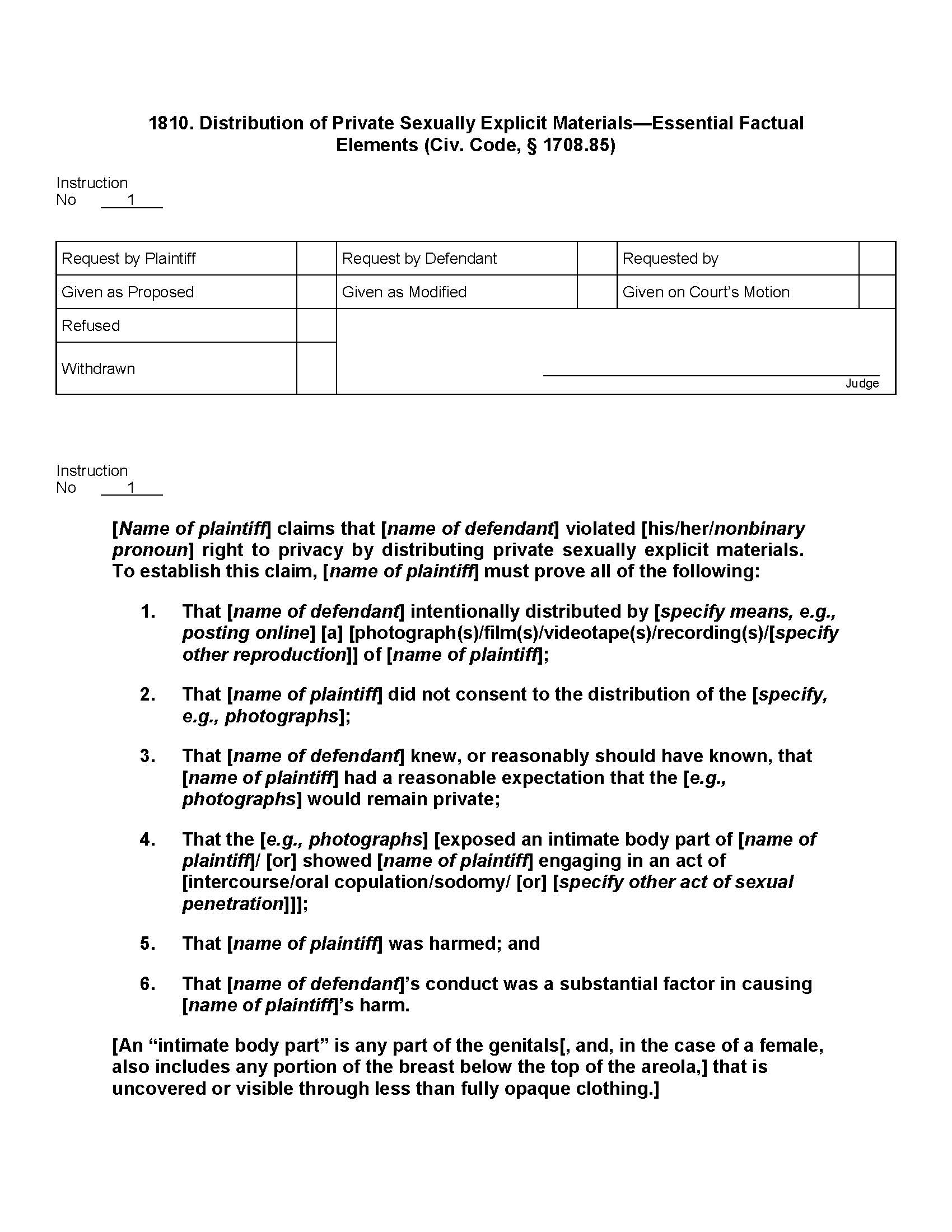 1810. Distribution of Private Sexually Explicit Materials Essential Factual Elements | Pdf Doc Docx | Jury Instructions
