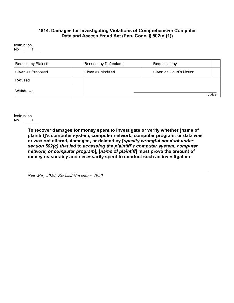 1814. Damages For Investigating Violations Comprehensive Computer Data Access Fraud Act | Pdf Docx | Jury Instructions