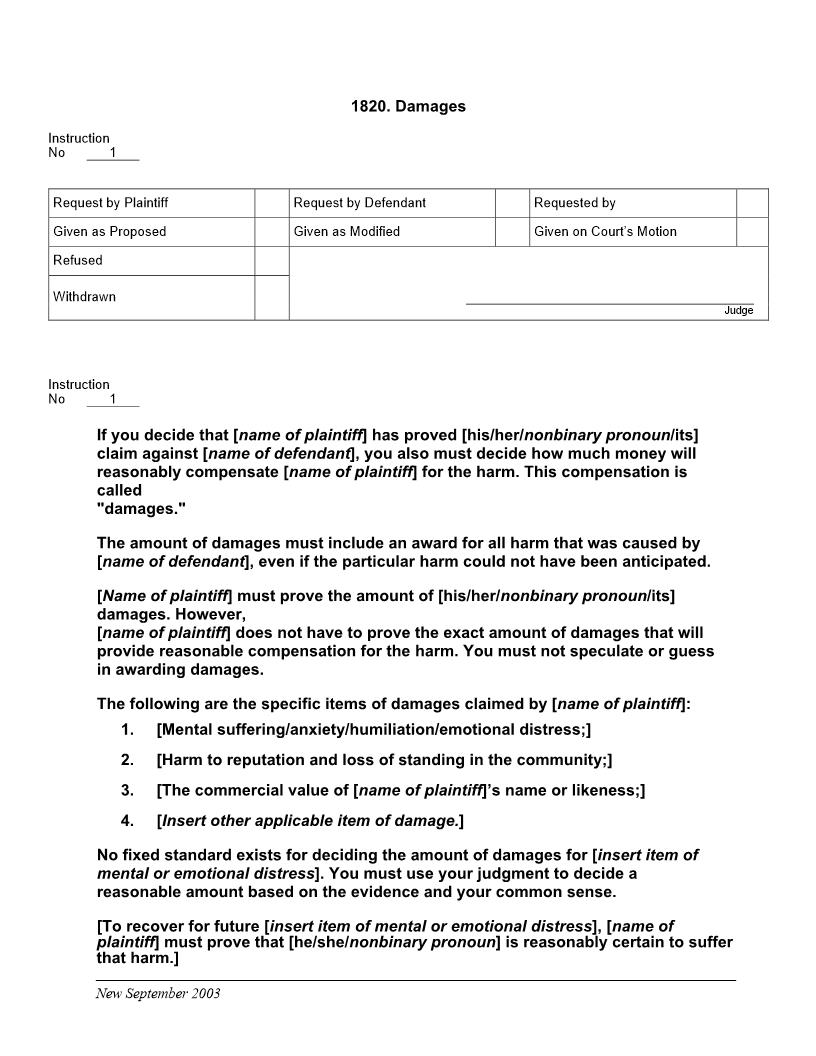 1820. Damages | Pdf Docx | Jury Instructions