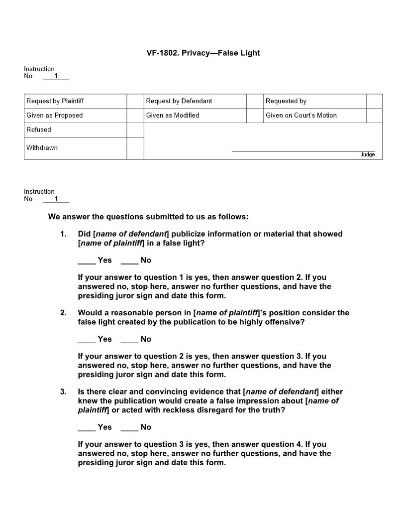 VF 1802. Privacy False Light | Pdf Docx | Jury Instructions