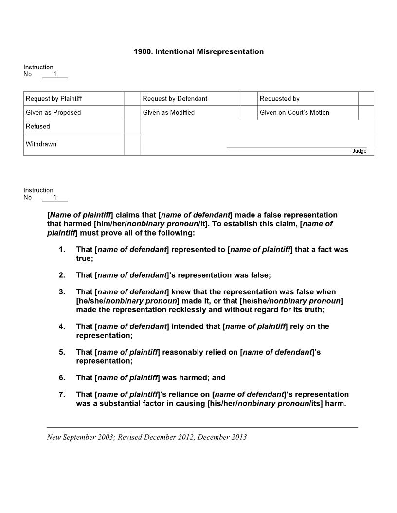 1900. Intentional Misrepresentation | Pdf Docx | Jury Instructions