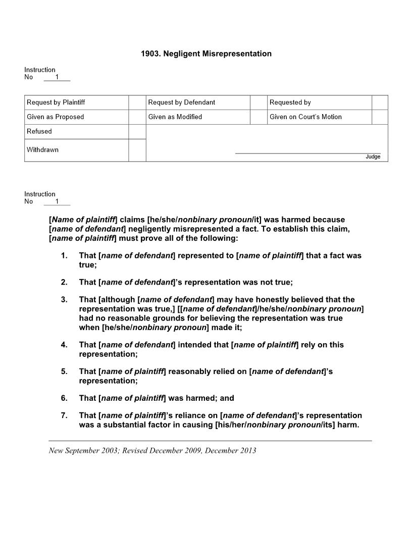 1903. Negligent Misrepresentation | Pdf Docx | Jury Instructions