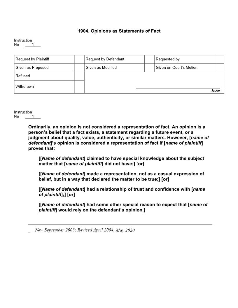 1904. Opinions as Statements of Fact | Pdf Docx | Jury Instructions