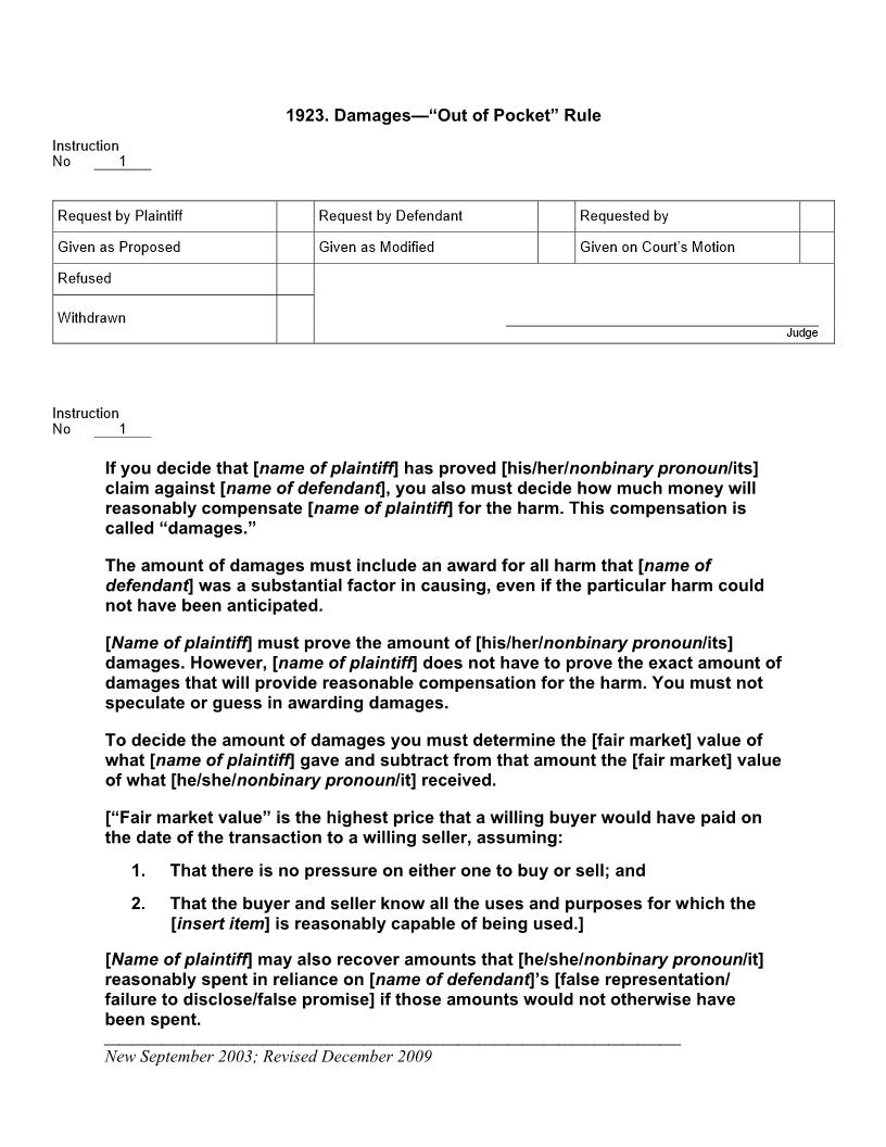 1923. Damages Out of Pocket Rule | Pdf Docx | Jury Instructions