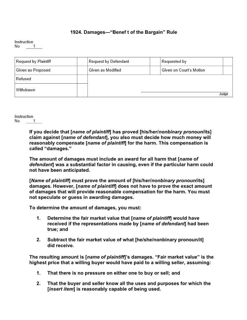 1924. Damages Benefit of the Bargain Rule | Pdf Docx | Jury Instructions